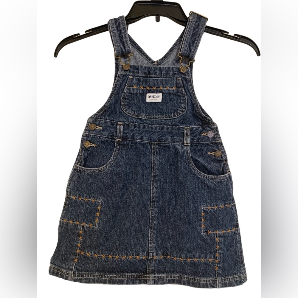 Oshkosh Denim Jumper Dress with contrast x stitching dark denim kids size 5